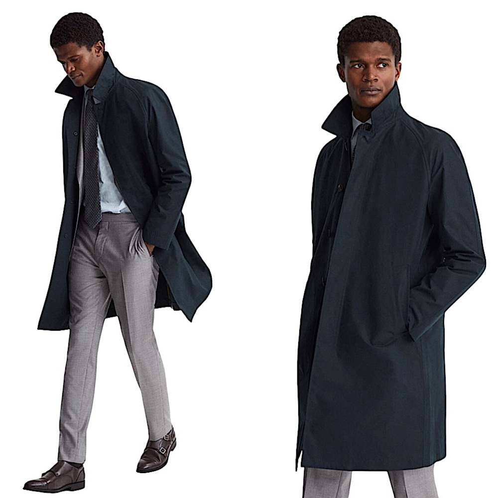 REISS Trench Coat Raincoat Navy Medium Men’s Outerwear Tailored Lightweight